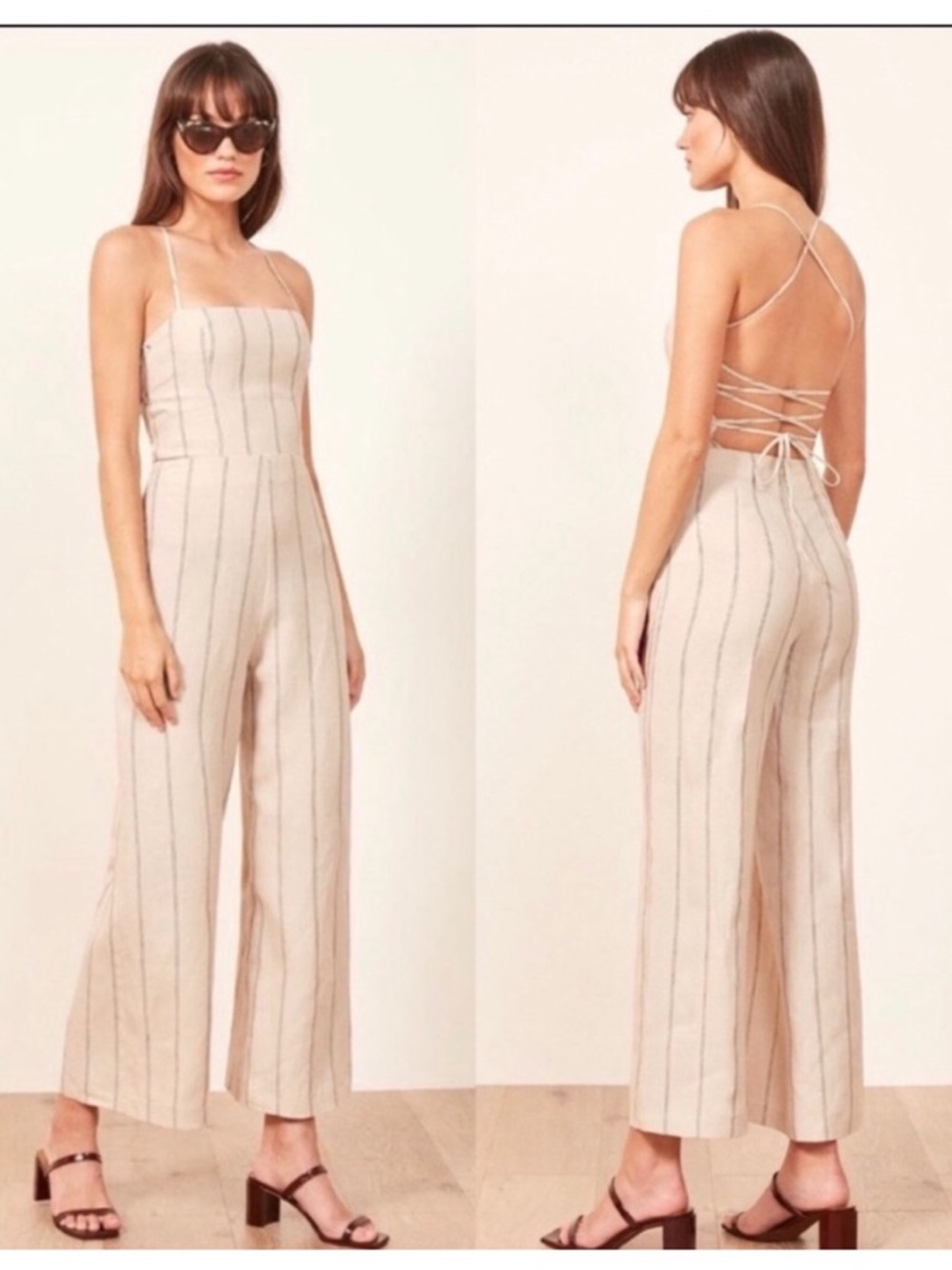 REFORMATION JAGER LINEN JUMPSUIT POSITANO STRIPES